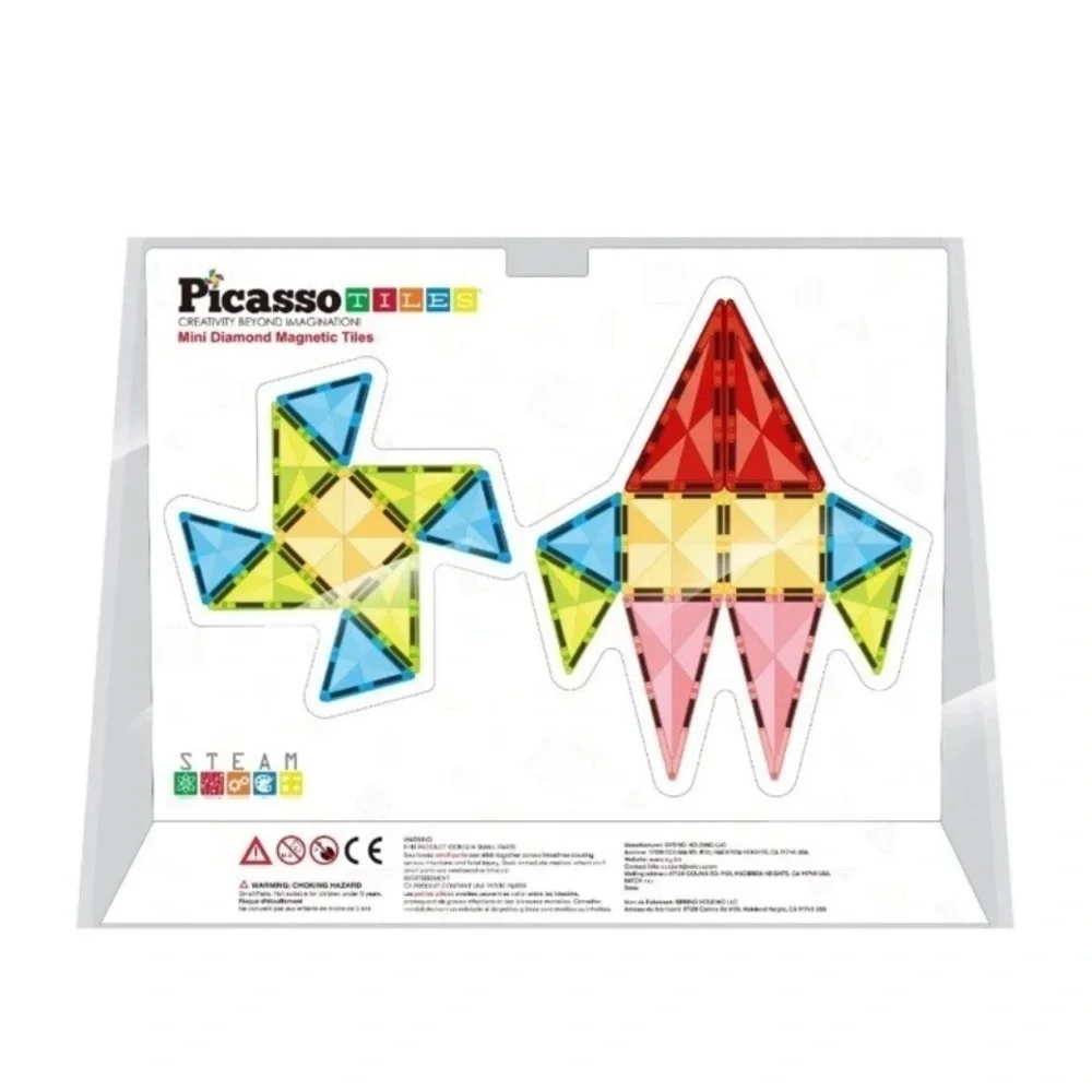 36-Piece Mini Diamond Magnetic Tiles Set - Red, Blue, Yellow
